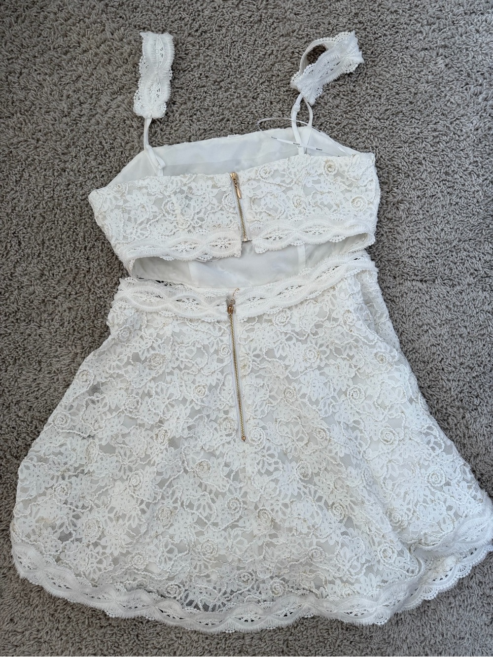 Elliatt White Lace Two-Piece Dress with Gold Zippers